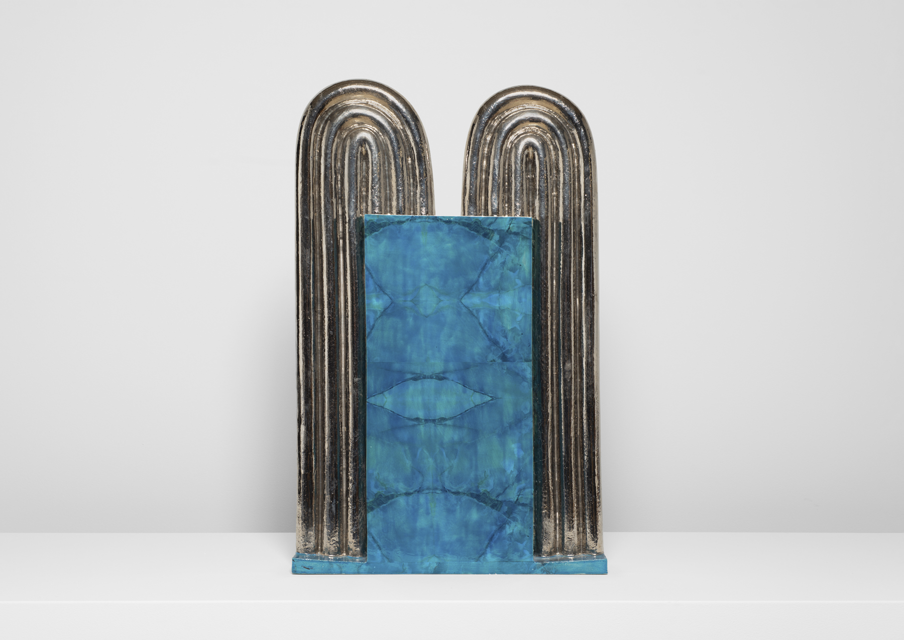 Blue Deco Pot by Howard Kottler. Glazed earthenware with ceramic decals and silver luster